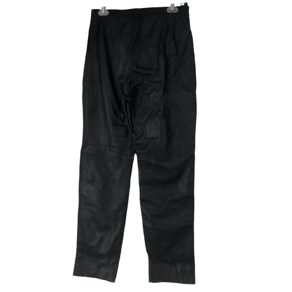 Vintage Jacqueline Ferrar Black Leather Pants SZ 10 High Rise Unhemmed Straight - Picture 2 of 8